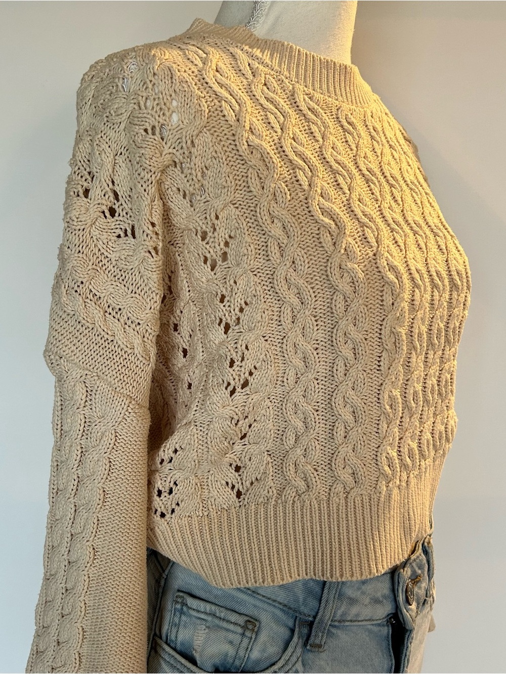 Windsor Cream Balletcore Cropped Sweater